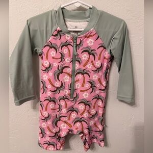 🌴 Toddler Zip Up One Piece Rashguard Swimwear Swim Trunks Palm Tree Swimsuit 2T